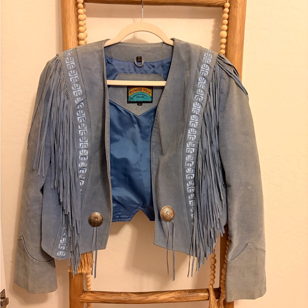 PIONEER WEAR Light Blue Suede Western Jacket with Label